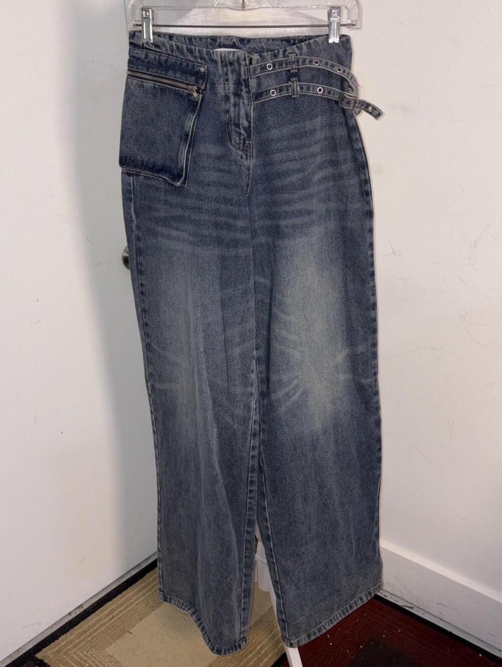 High Rise Wide Leg Med Wash Denim Jeans Princess Polly Sz2 Tall Rare W27”